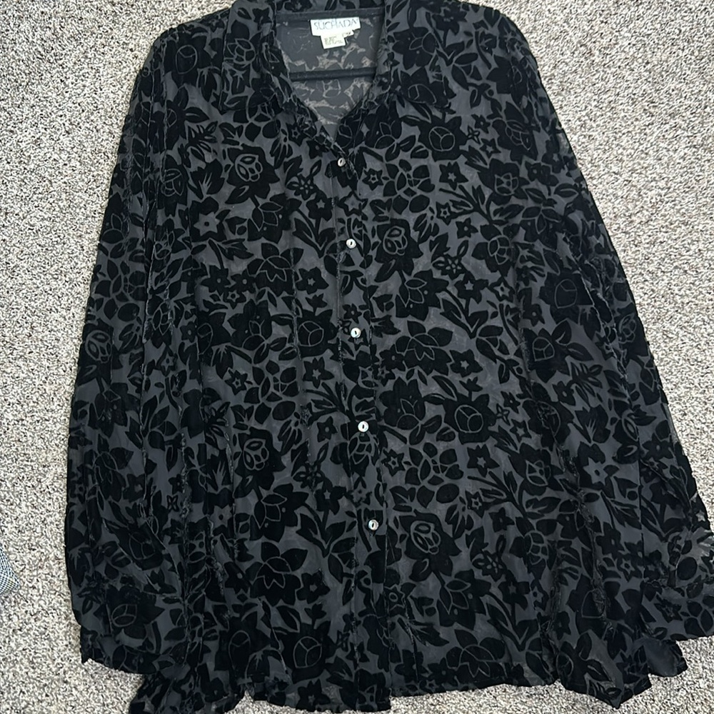 Suchada slik blend button up burnt velvet tunic blouse 3x whimsigoth,,  gothic - Picture 7 of 9